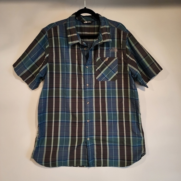 The North Face Men's Blue Plaid Short Sleeve Outdoor Hiking‎ Shirt Button Front - Picture 2 of 12